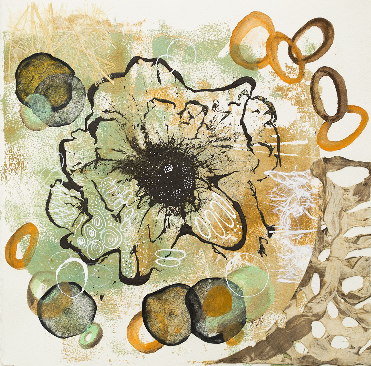 Sunflower mixed media collage paper painting Poster for Sale by Kitty van  den Heuvel