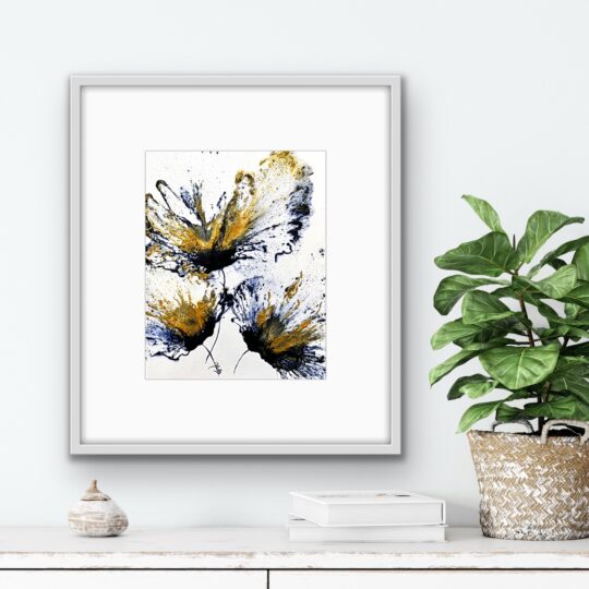 Navy Gold Splash 1 Contemporary Abstract Flower Painting